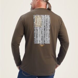 Ariat Men's Rebar Workman Reflective Flag Long Sleeve T Shirt Brown Sz L